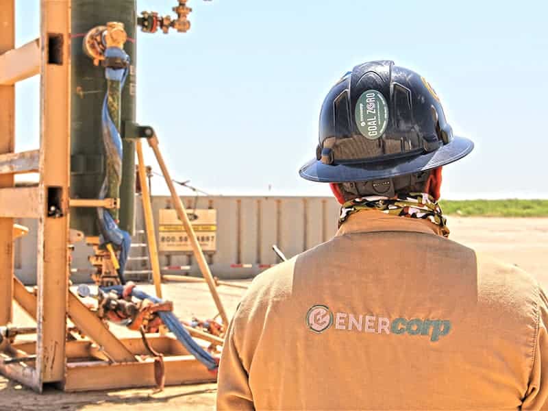 Back of EnerCorp Worker with Safety Sticker